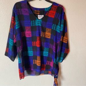 Lady Winn patterned blouse Womens size 36 Colorful Colorblock vintage